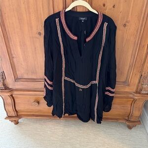 Tolani Black Tunic with Rust/ Red and White Embroidered Accents